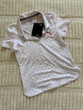 Puma White Polo with Pink Dot Print Girls Golf Polo